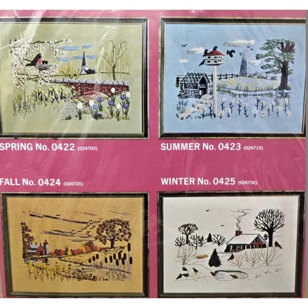 Paragon Needlecraft Four Seasons Kits Spring Summer Fall Winter Needlepoint Vtg